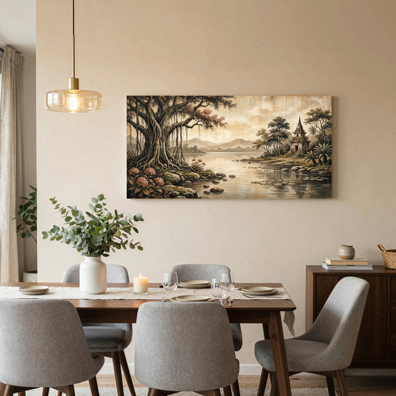 Ensemble de 1 tableau sur toile représentant un paysage serein, 4020