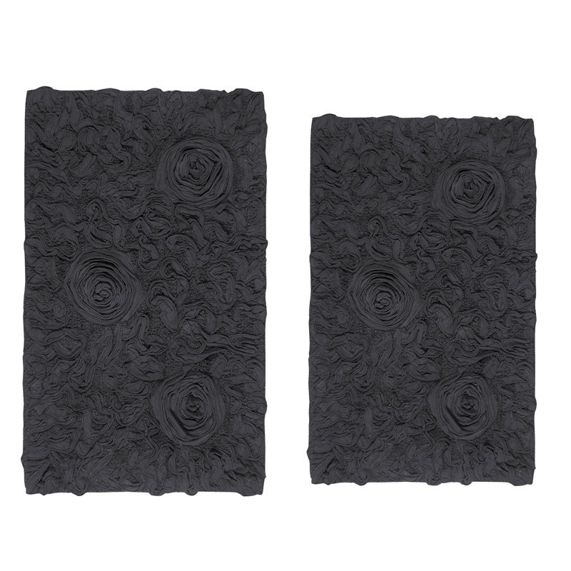 Tapis 100% coton lavable à la machine de la collection Bell Flower (ensemble de 2), Gris
