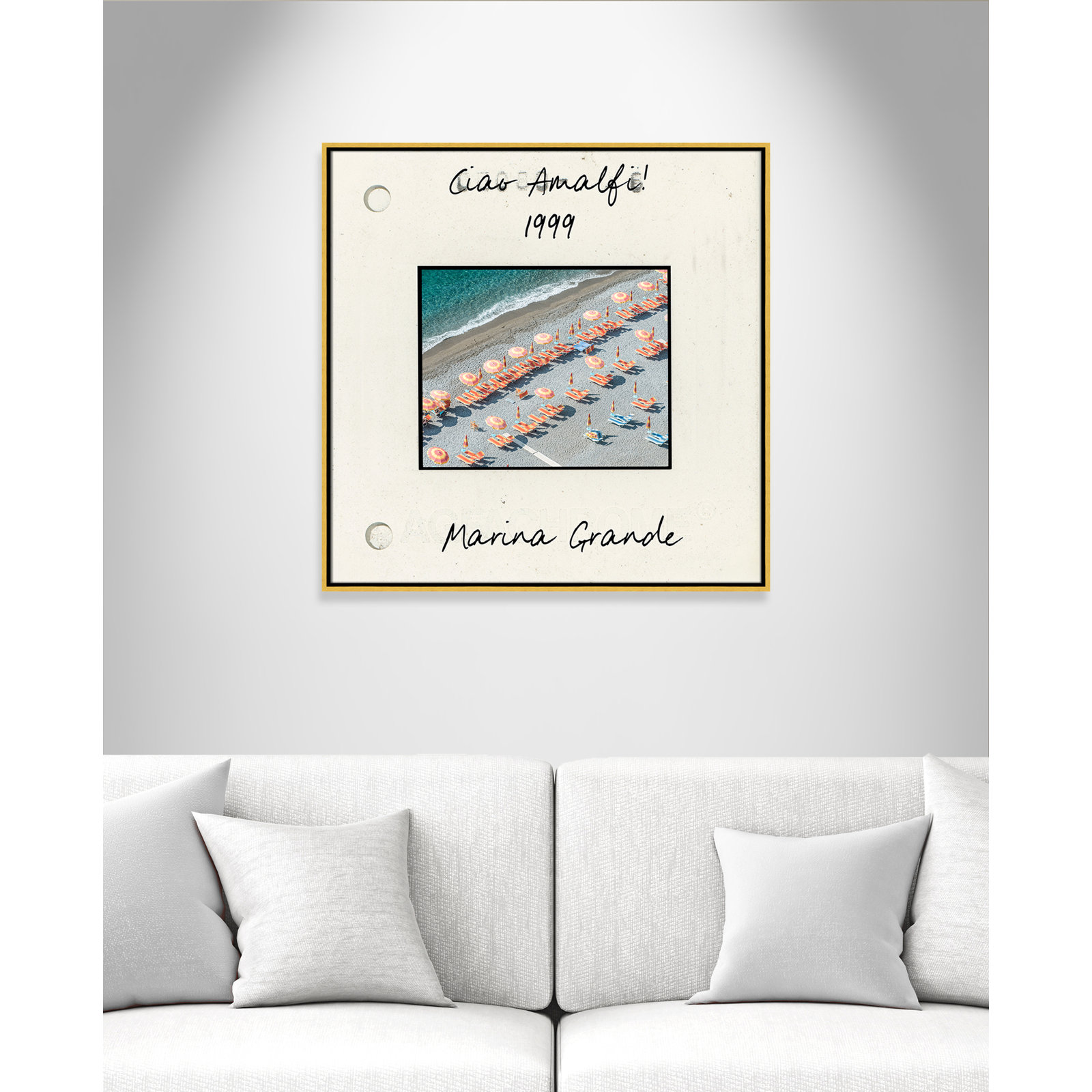 Amalfi, Italy - Marina Grande Print by Danita Dalmont, 31.5" H x 31.5" W x 2" D, Gold Floater Framed Canvas