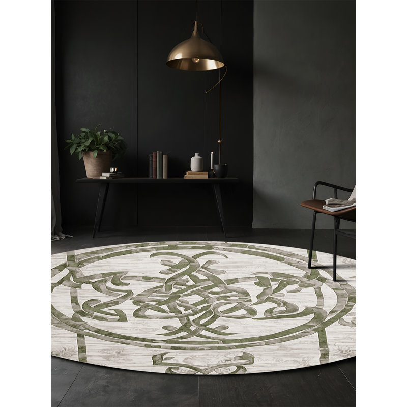 Machine Washable Gray Area Rug, Round 5'