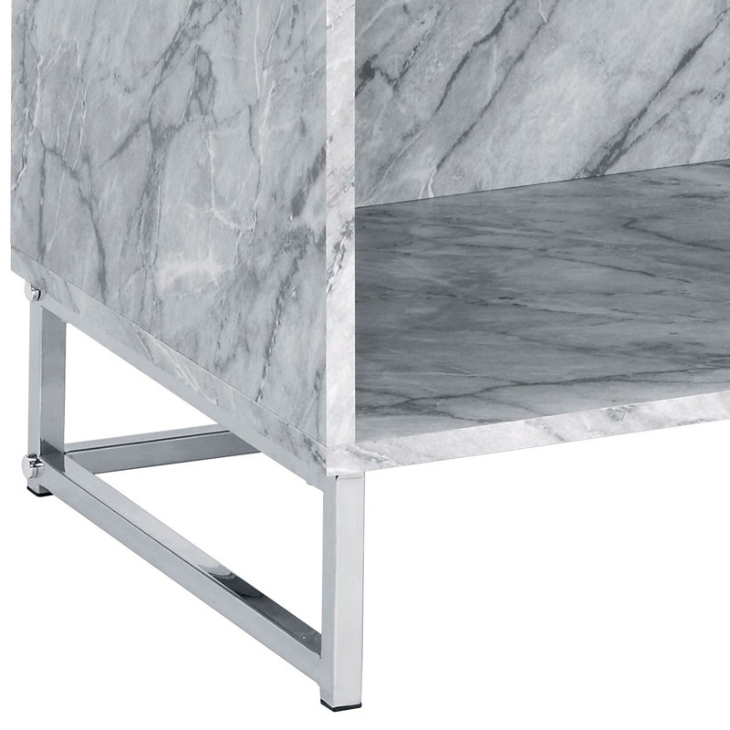 Élégante table d'appoint en faux marbre avec tiroir et tablette, parfaite pour les espaces de vie élégants et fonctionnels