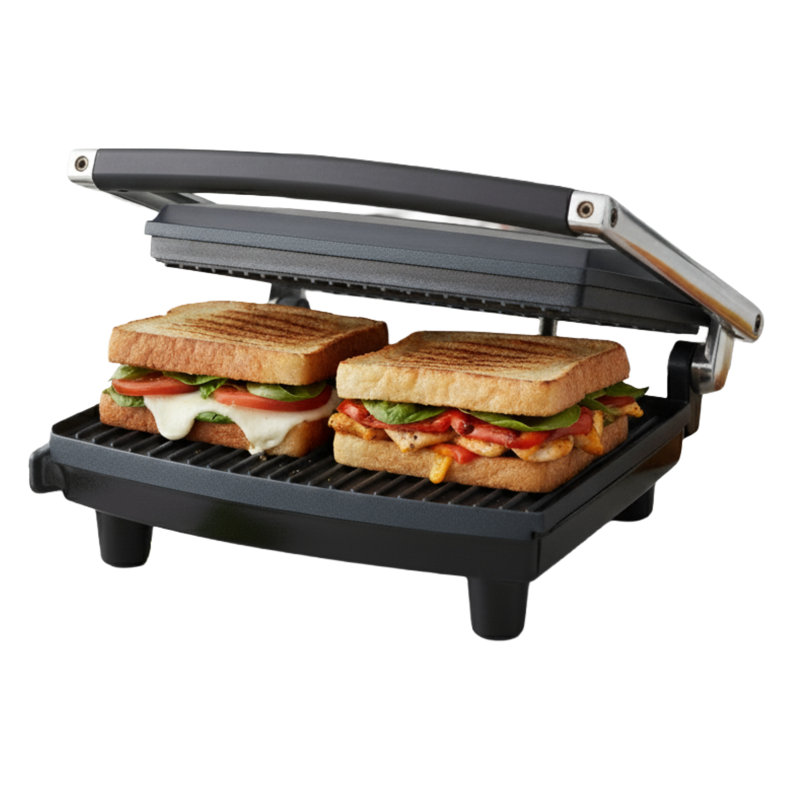 Panini Press Gourmet Fromage grillé et machine à sandwich - Gril d'intérieur électrique avec plateau d'égouttage pour des options de cuisson saines (argent)