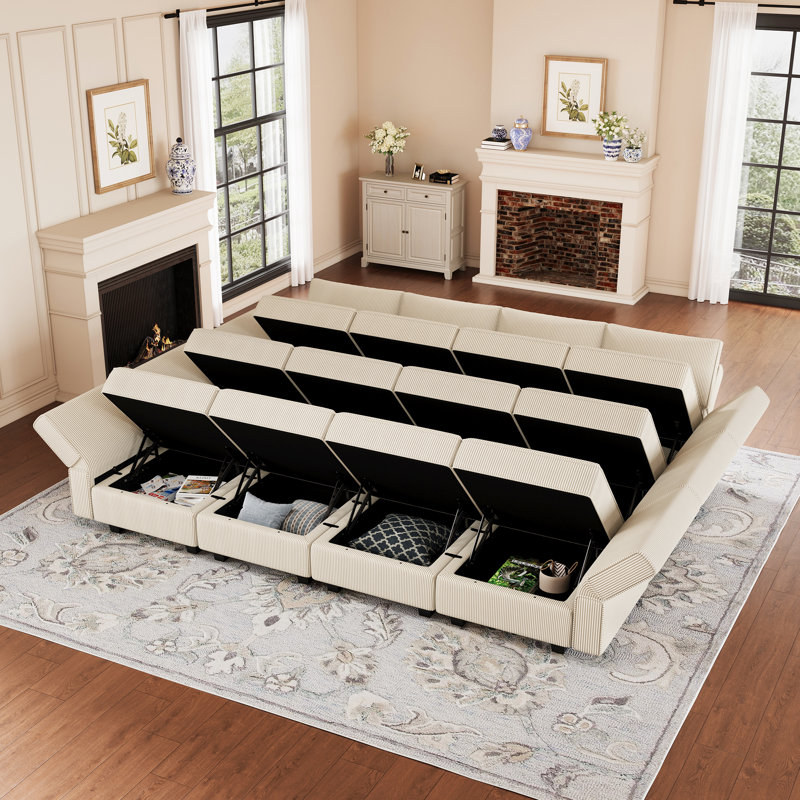 Oversized Sofa Bed Sleeper Corduroy Modular Sofa Storage Couch, Sectional Sofa, Beige Corduroy