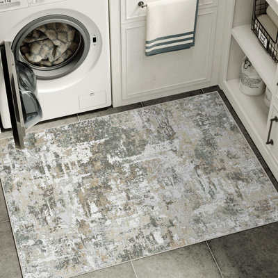 Tapis Hshai moderne abstrait lavable avec envers antidérapant