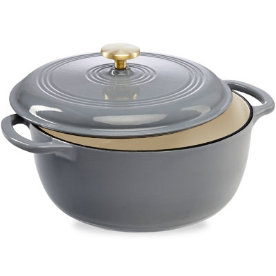 Enamel Cast-Iron Dutch Oven, Heavy-Duty Cookware w/ Dual Handles, Lid