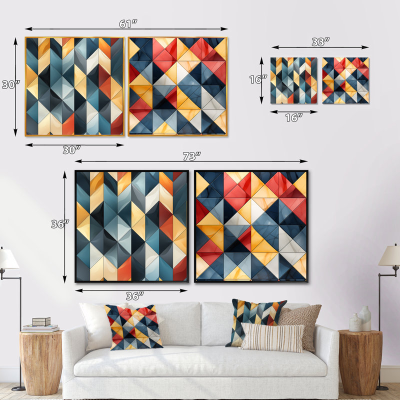 Halsey - Ensemble de 2 collages de formes carrées abstraites, H 36 po x l 73 po, Toile tendue