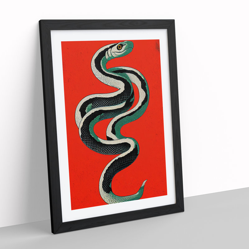 XV1022-3363X Painted Snake No.2 Abstract - Single Picture Frame Painting, 64cm H x 46cm W x 2cm D, Black Framed