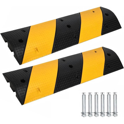 Heavy Duty Rubber Speed Bump 2-Pack – 3.3FT Each – 25,000 lbs Capacity – Modular 2 Channel Cable Protector Ramp – For Driveway, Asphalt, Concrete, Gravel – Professional stream Calming – 3.3FT*2