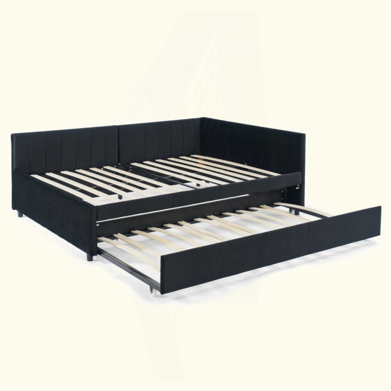 Lit de jour avec couchette rembourrée capitonnée, cadre de canapé-lit avec dossier et accoudoirs confortables, velours