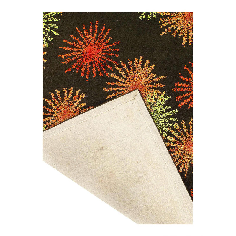 Tapis olive / rouille / noir en laine / coton touffeté à la main à motif floral 5 pi x 8 pi Floral