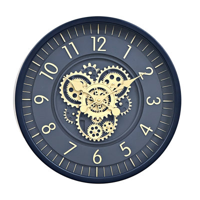 18" Dark Blue Moving Gears Wall Clock