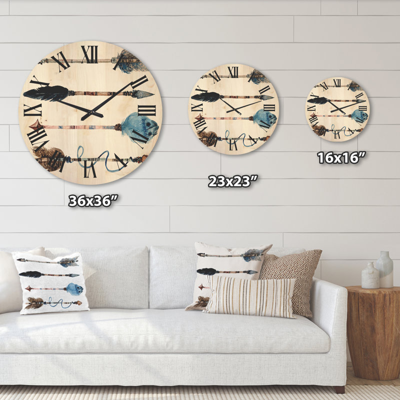 Horloge murale en bois plumes et fleurs, Très grand