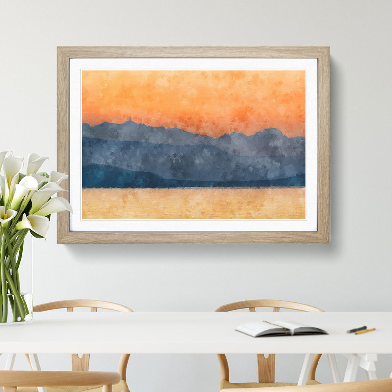 Orange Sunset in Greece - Picture Frame Graphic Art Print, 33cm H x 45cm W x 2cm D, Oak Framed