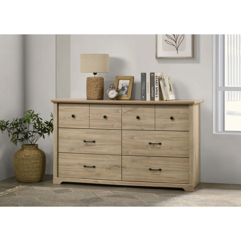 Commode 6 tiroirs avec poignées noires Elara, Naturel