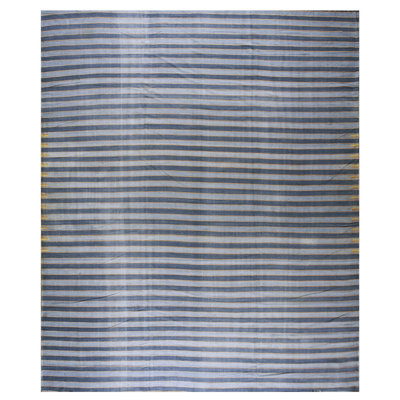 Geometric Stripes Blue and White Color Large Antique Indian Cotton Dhurrie Rug