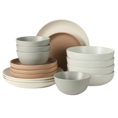 Gibson Elite Leeds Court Plates and Bowls Sets, 16-Piece Stoneware Dinnerware Sets, Round Speckle Reactive Glaze Dish Set Assorted Colors