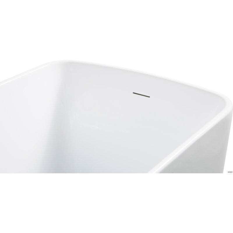 Baignoire de trempage autoportante en acrylique 49 po., Forme carrée japonaise avec trop-plein et drain chromés, Blanc