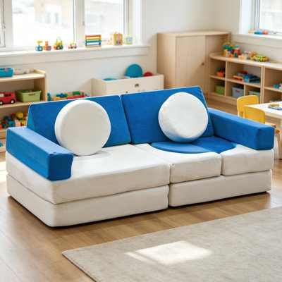 Canapé modulaire pour enfants 13 pièces, canapé pour enfants en velours, canapé multifonctionnel en mousse pour tout-petits pour salle de jeux, canapé convertible pour garçons et filles