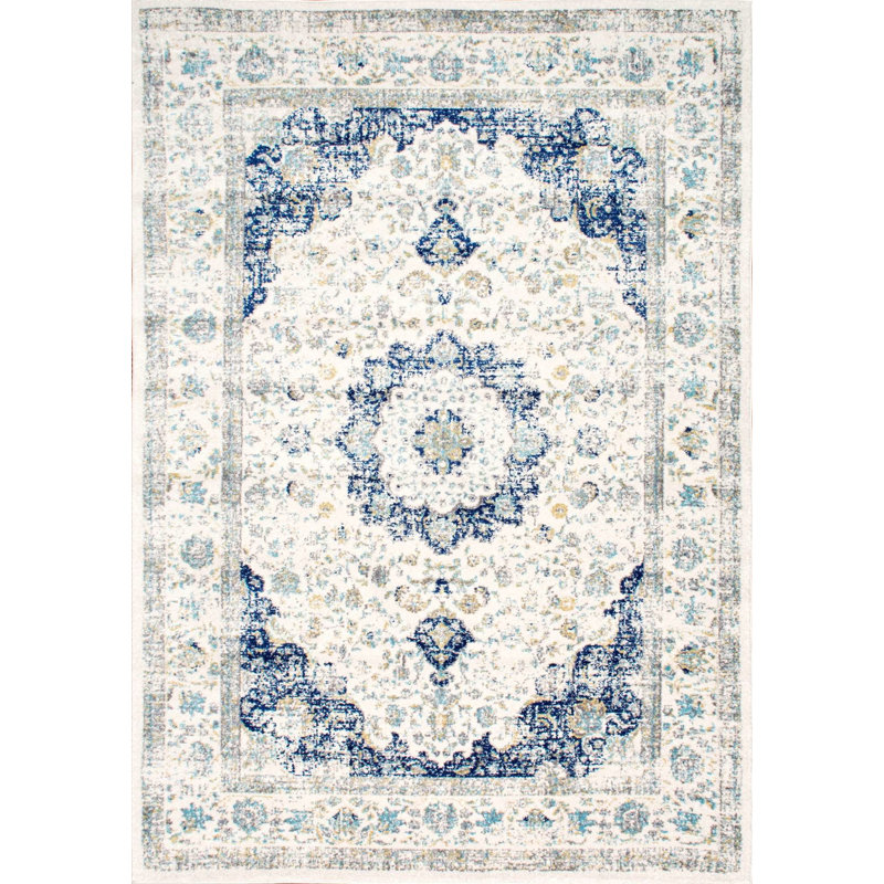Juliea Distressed Medallion Oriental Power Loom Performance Rug, Rectangle 4' x 6'
