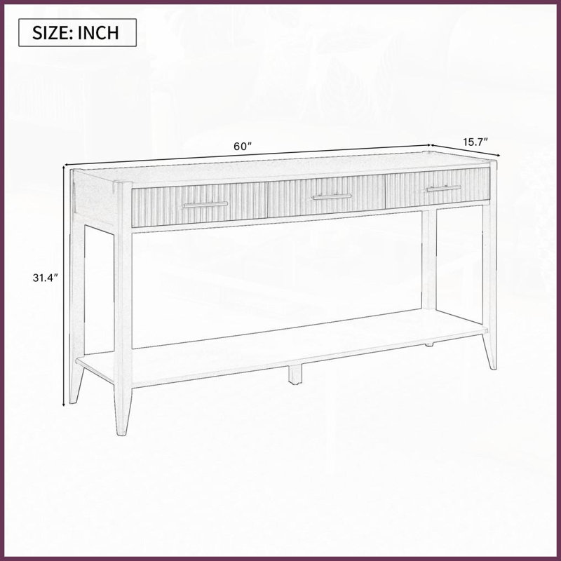 60" Beige Farmhouse Coffee Table with 3 Drawers &amp; Shelf, Easy-Clean Console for Entryway/Living Room, Beige