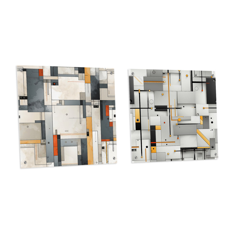 Coopar - Ensemble de 2 verres muraux géométriques abstraits en acrylique, H 36 po x l 73 po