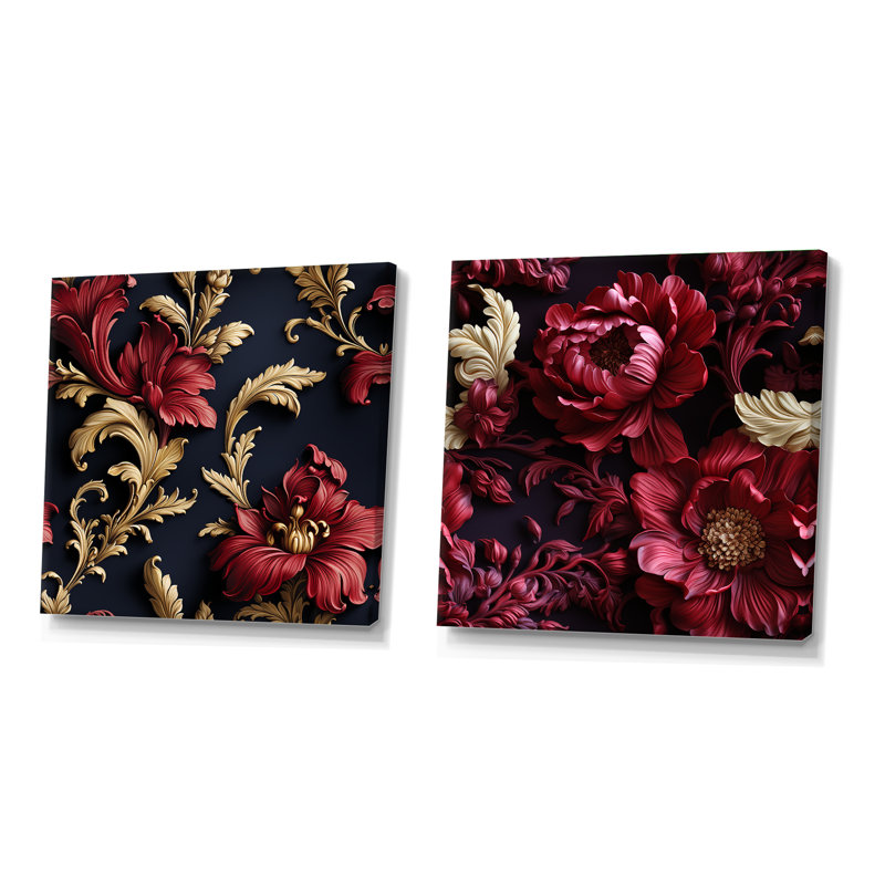 Cagney - Ensemble de 2 pivoines carrées, H 16 po x l 33 po, Toile tendue