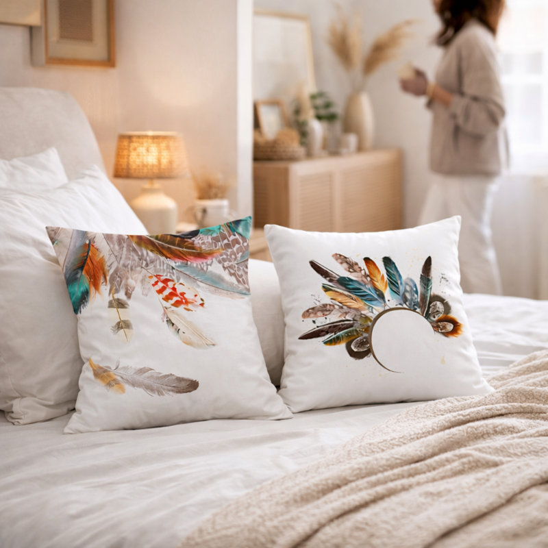 Housse de coussin décorative en plumes de 2 pièces avec housse de coussin décorative de style bohémien 17 x 17 po