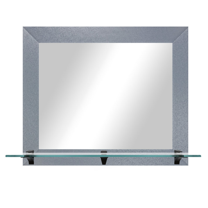 Matsuichi Mirror with Shelves, 21.5" x 25.5", Dark Silver/Black
