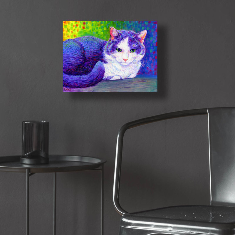 "Chat tuxedo mauve" par Rebecca Wang Art, H 12 po x l 16 po x P 0,13 po