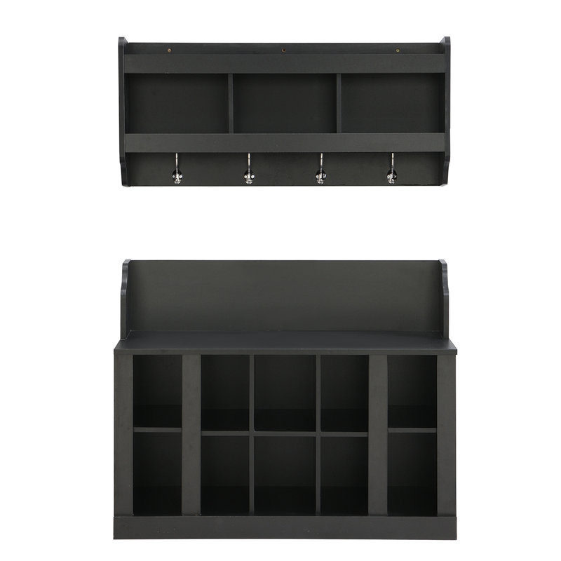 Mounah Hall Tree 35.4'' Wide with Bench and Shoe Storage, Black