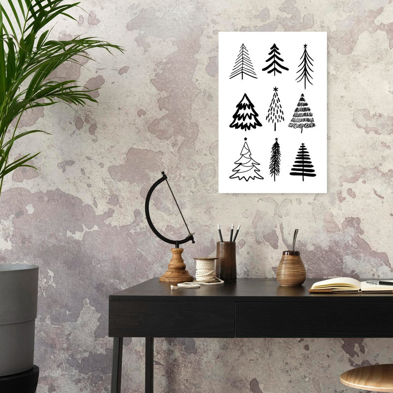 Arbre de Noël esquissé, arbre de Noël contemporain abstrait, art mural paysage d'hiver, 24" H x 16" W