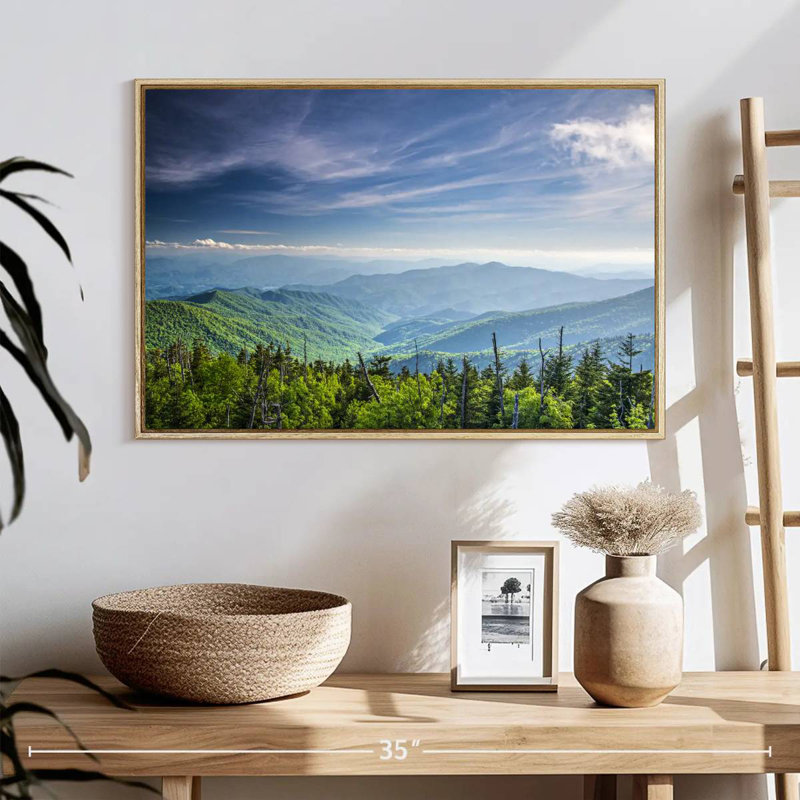 Clingmans Dome, paysage de montagne, 25 po x 17 po, Cadre flottant en bois naturel