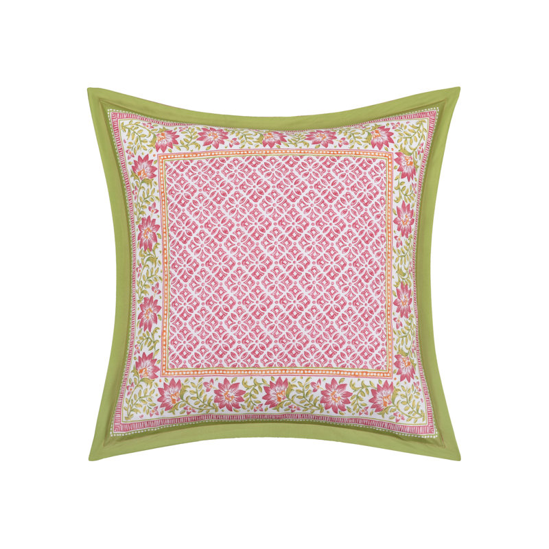 Floral Pink and Green Polyester Euro Sham