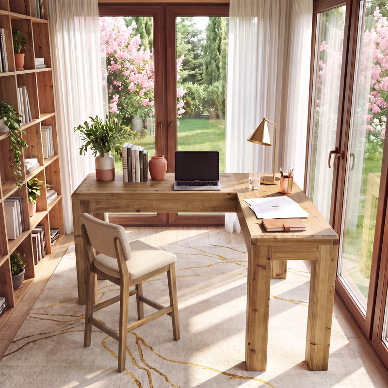 Bureau d'ordinateur en L en bois massif, table de travail à hauteur de comptoir