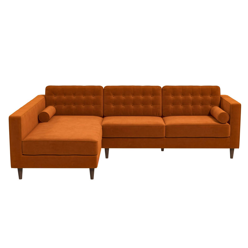 Canapé modulaire en velours Christian, Orienté à gauche (vu de face), Velours orange