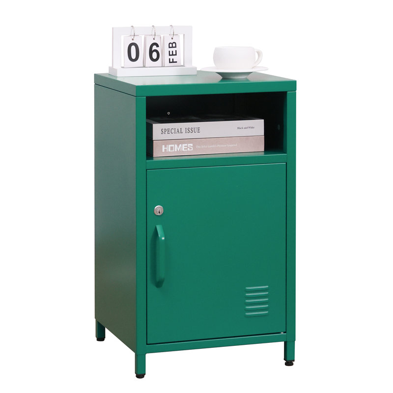 Katarra 26'' Tall Metal Nightstand Storage Cabinets With Lock, Blue