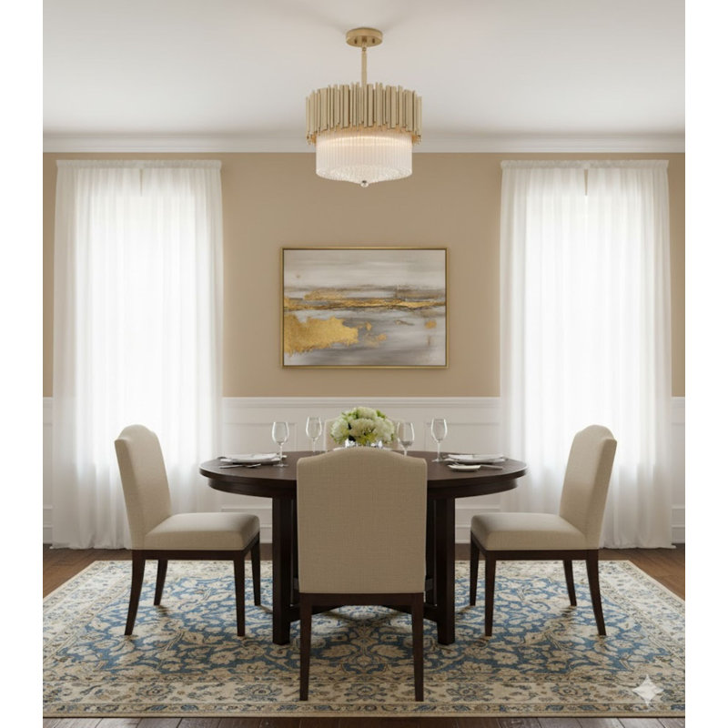 6-Light 2-Tier Gold Chandelier With Clear Glass Rods