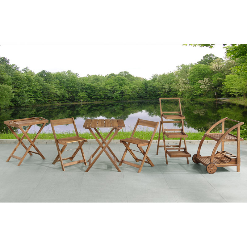 Ensemble bistro d'extérieur carré en bois d'acacia massif 26 po Prachi, Brun