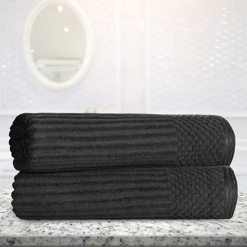 Ensemble de draps de bain en coton à bordure très damée et très absorbante en coton de yaholo, Noir