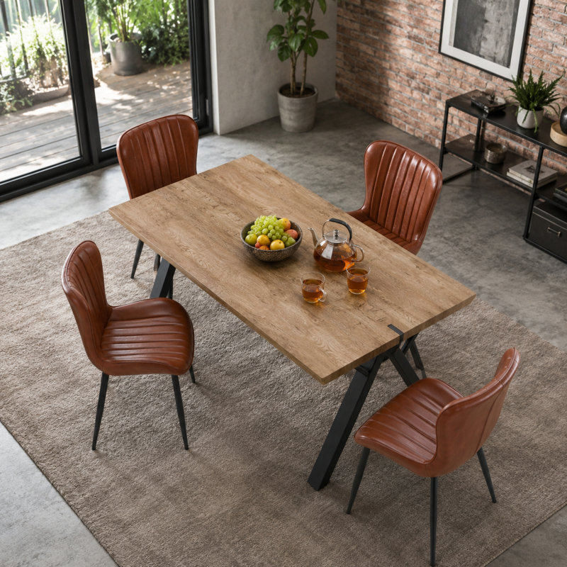Ensemble de table et chaises de salle à manger modernes de 160 cm pour 4 personnes, table de cuisine rectangulaire en bois veiné avec chaises rembourrées en PU