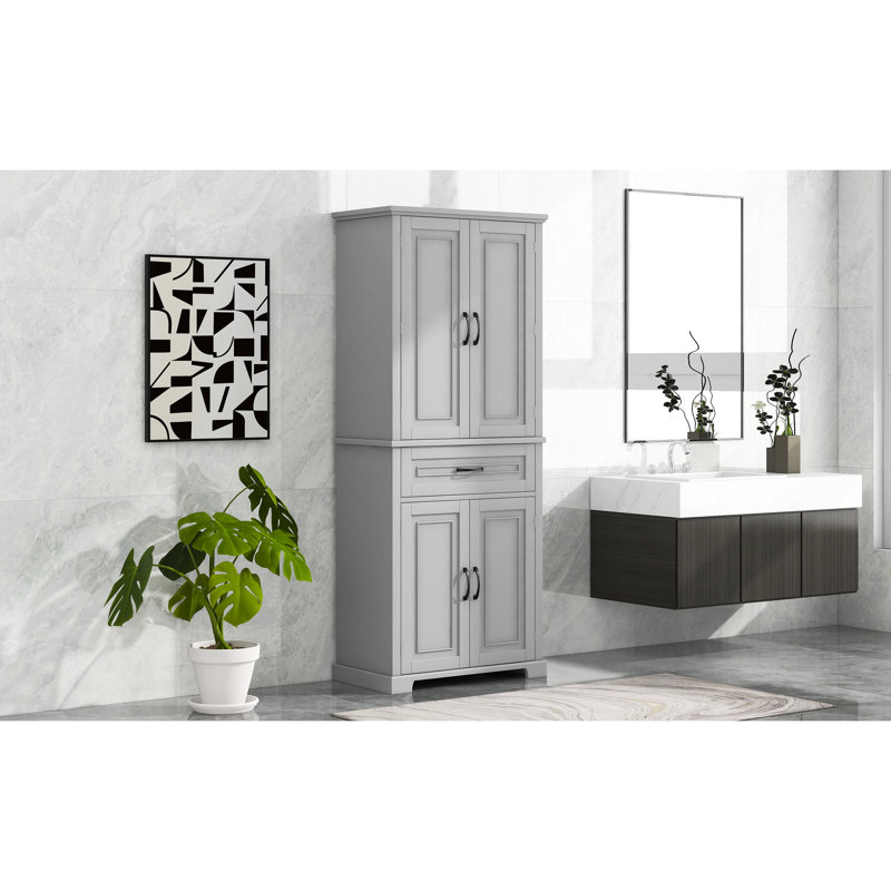 Unité de rangement grise pour salle de bain avec armoire polyvalente avec quatre portes et options, Gris clair