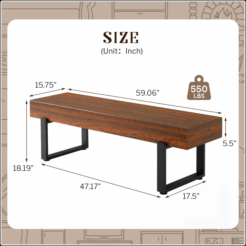 Banc en bois de 59 po pour la chambre à coucher à l'extrémité du lit, bancs de table de cuisine d'intérieur de ferme, banc à chaussures moderne polyvalent pour le vestibule