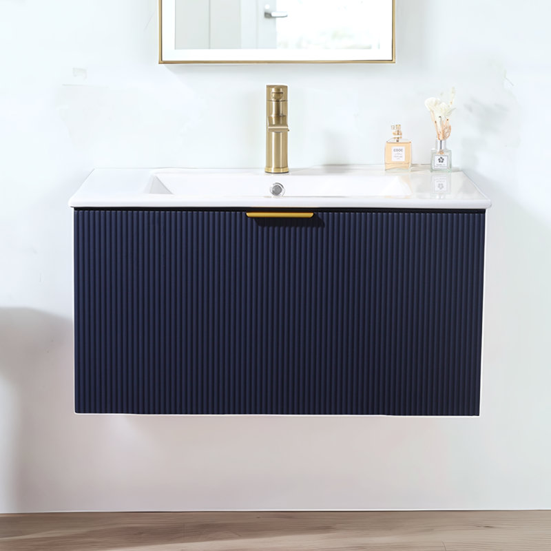 Meuble-lavabo mural simple 30 po avec comptoir en céramique brun, Bleu