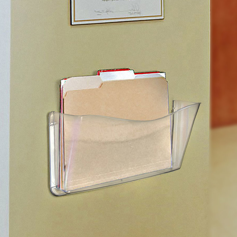 Clear Plastic Wall Mount File Holder with Double Sided Tape, 4-Pack