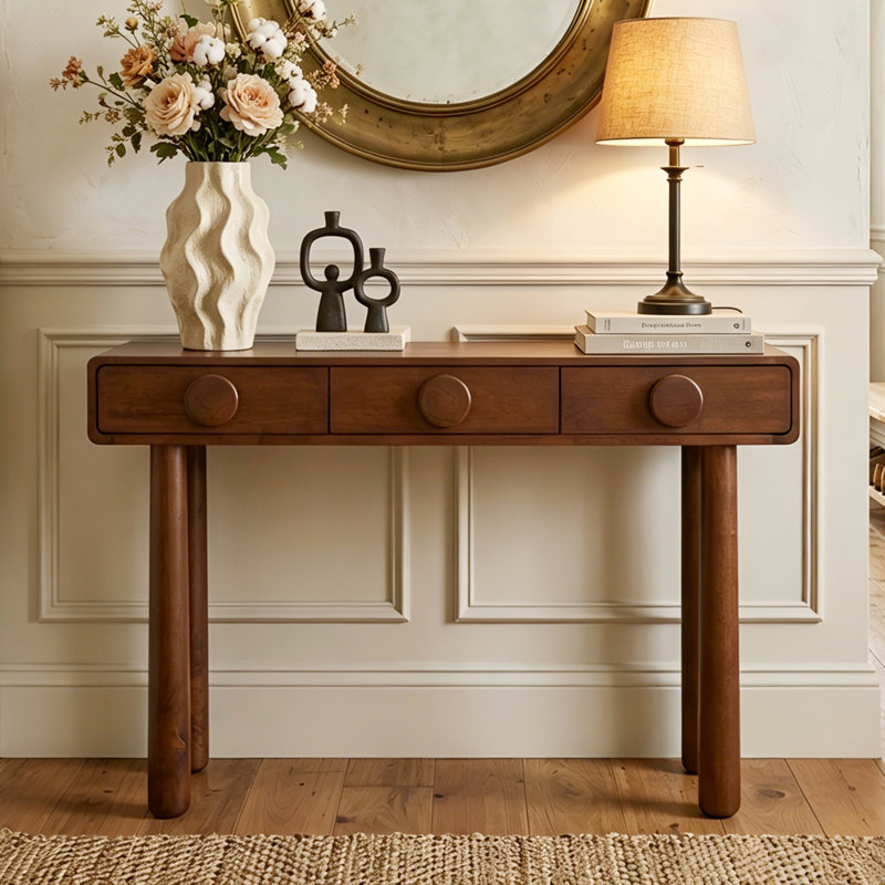 Console Mid-Century avec pieds en bois massif, Noyer