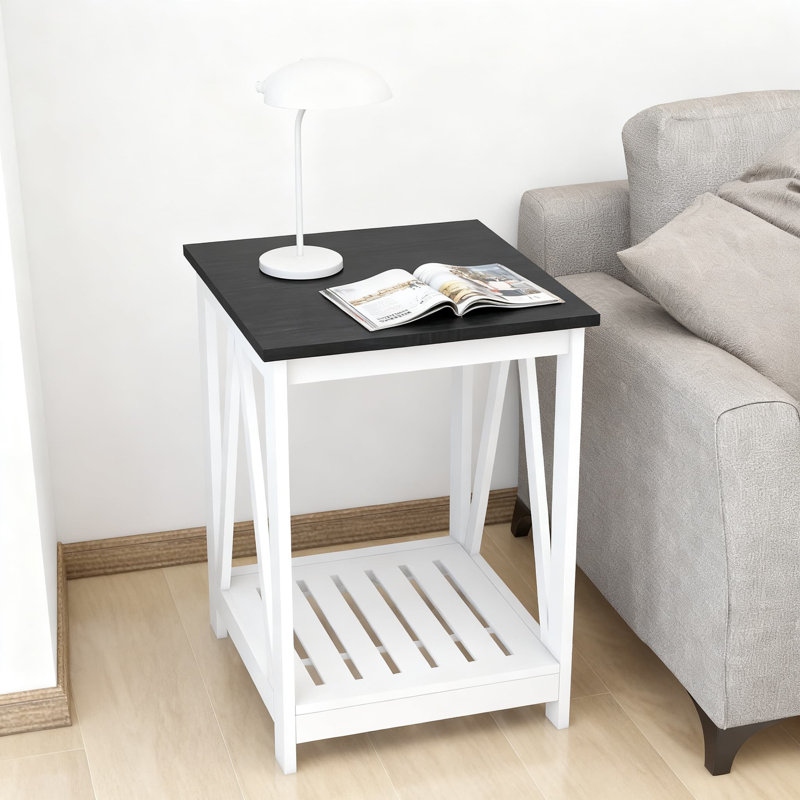 Table de bout Farmhouse avec tablette à lattes, table d'appoint carrée avec cadre robuste pour le décor du salon, table d'appoint rustique avec rangement ouvert