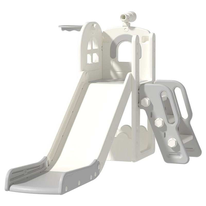 Ensemble de glissade pour tout-petits 6-en-1 avec panier de basketball et télescope pour enfants 1-3 Suteck, White/Gray