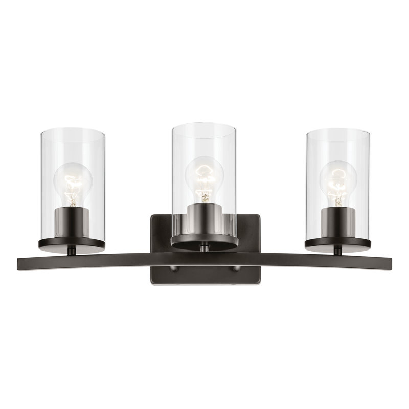 3-Light Bronze Bath Vanity Light with Clear Glass Shades, Bronze