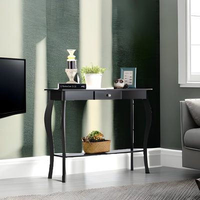 Console étroite avec tiroir, canapé chic pour l'entrée, le salon ou la chambre à coucher, noir, P 11,8 po x l 39,3 po x H 31,4 po, panneau de fibres à densité moyenne robuste et pieds en bois massif