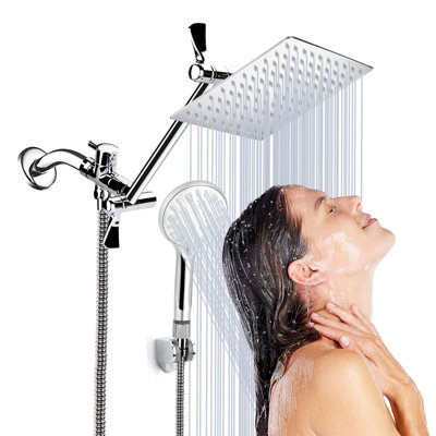 High-Pressure Shower Head Set – Rainfall & Handheld Combo With 11" Adjustable Extension Arm, 9-Spray Settings, Leak-Proof Design